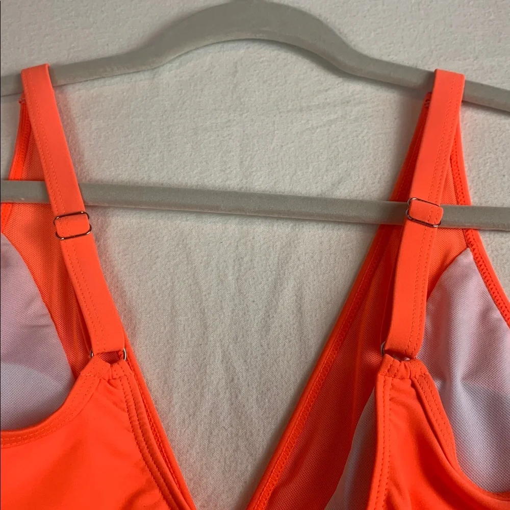 Pink Lily NWOT One Piece Swimsuit Neon Orange Small Mesh Detail at VNeck & Waist